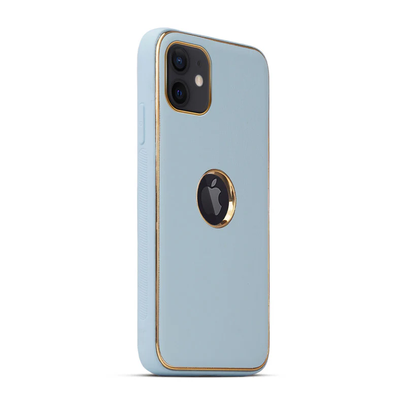 Electroplated Frame Leather Back Cover for Apple iPhone 12 - Image 9