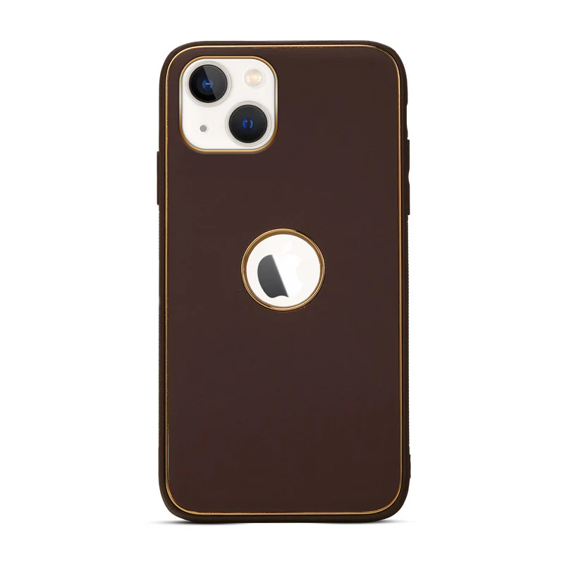 Electroplated Frame Leather Back Cover for Apple iPhone 13 - Image 12