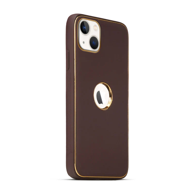 Electroplated Frame Leather Back Cover for Apple iPhone 13 - Image 13