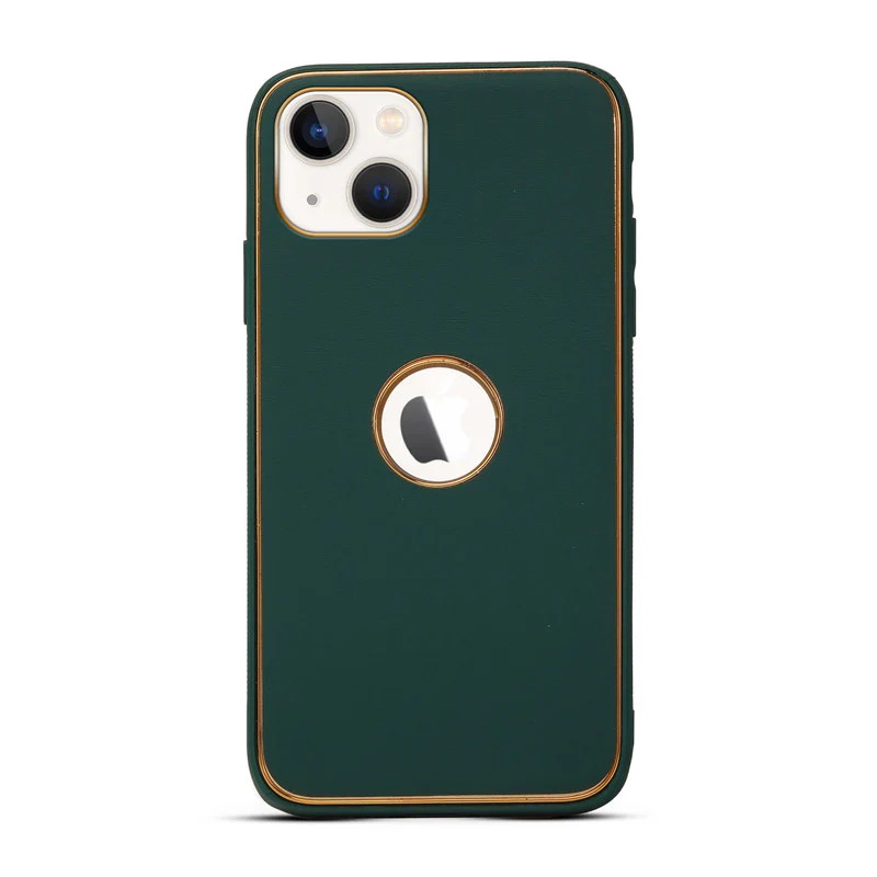 Electroplated Frame Leather Back Cover for Apple iPhone 13 - Image 17