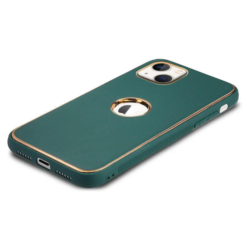 Electroplated Frame Leather Back Cover for Apple iPhone 13 - Image 21