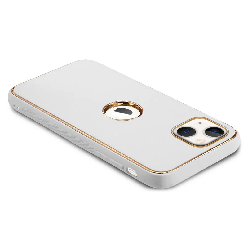 Electroplated Frame Leather Back Cover for Apple iPhone 13 - Image 45