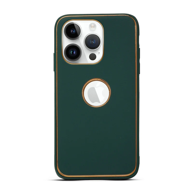 Electroplated Frame Leather Back Cover for Apple iPhone 14 Pro - Image 16