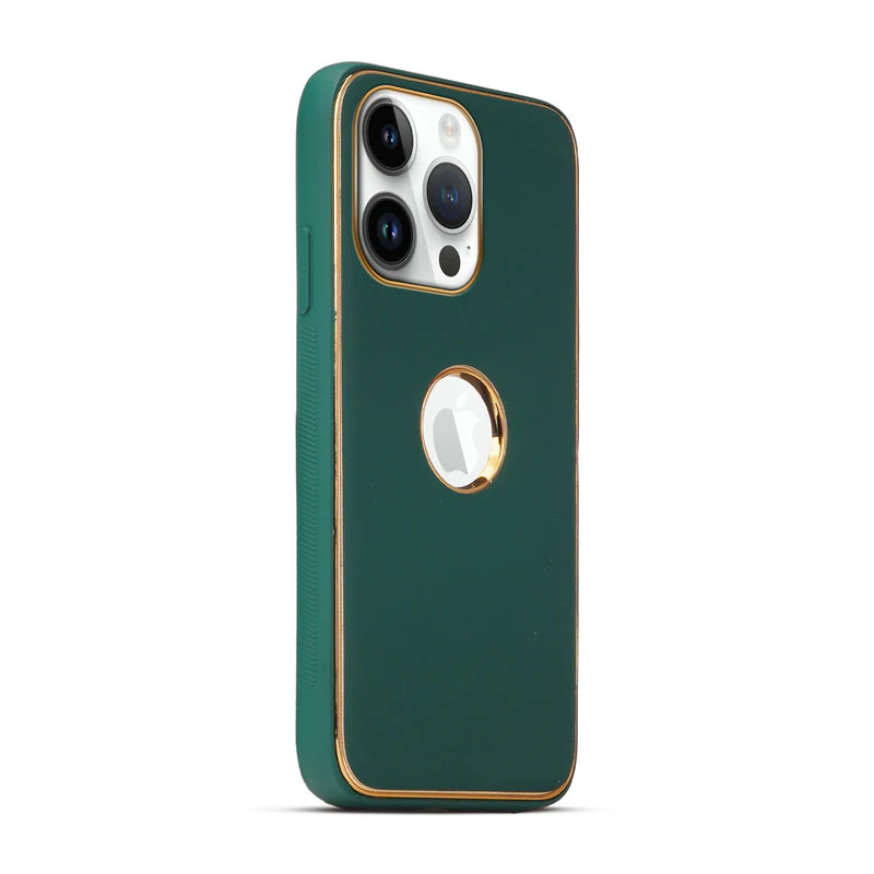 Electroplated Frame Leather Back Cover for Apple iPhone 14 Pro - Image 17