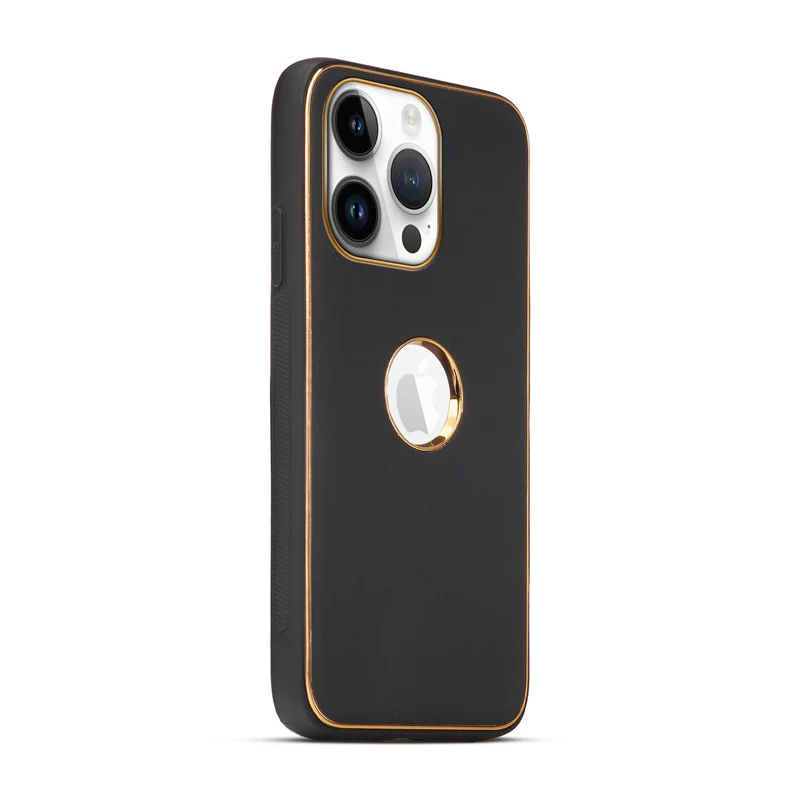 Electroplated Frame Leather Back Cover for Apple iPhone 14 Pro - Image 2