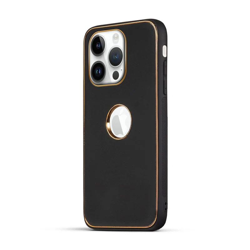 Electroplated Frame Leather Back Cover for Apple iPhone 14 Pro - Image 3