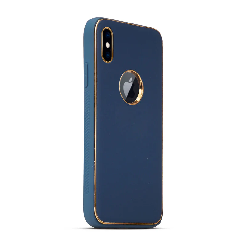 Electroplated Frame Leather Back Cover for Apple iPhone XS - Image 2
