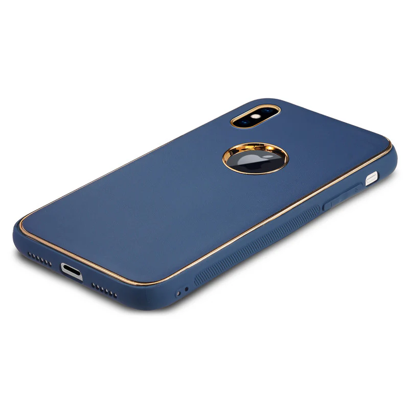 Electroplated Frame Leather Back Cover for Apple iPhone XS - Image 5
