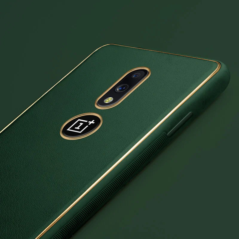 Electroplated Frame Leather Back Cover for OnePlus 7 - Image 17