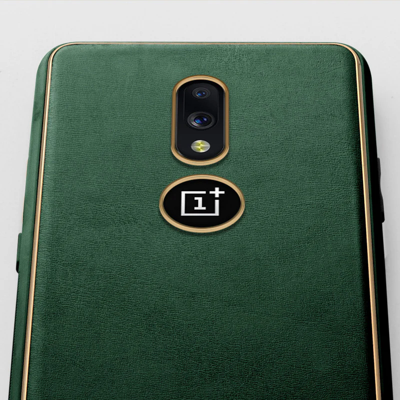 Electroplated Frame Leather Back Cover for OnePlus 7 - Image 18
