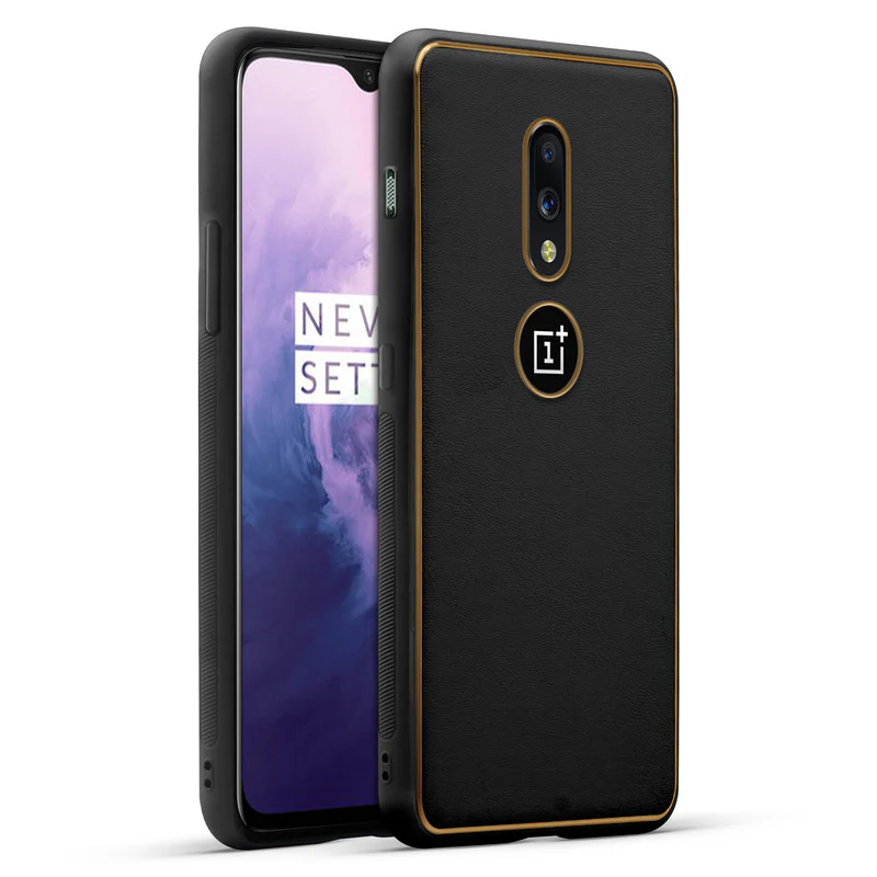 Electroplated Frame Leather Back Cover for OnePlus 7 - Image 4