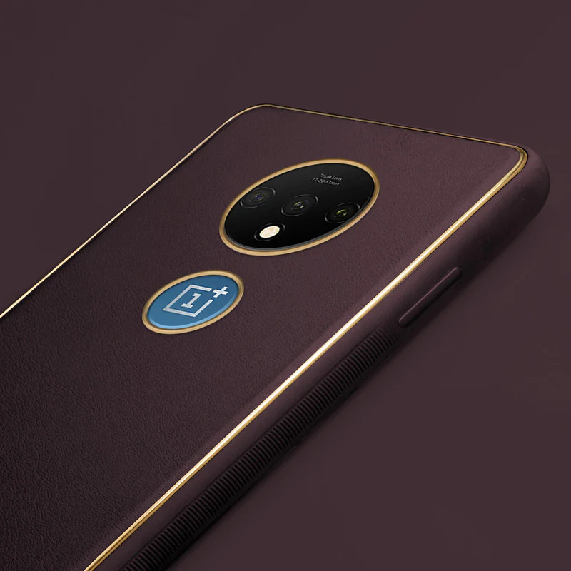 Electroplated Frame Leather Back Cover for OnePlus 7T - Image 23