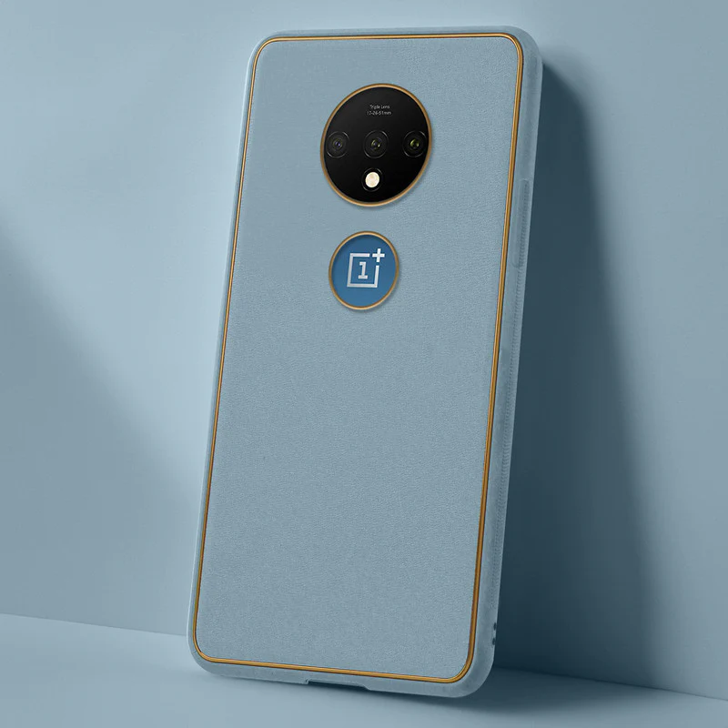 Electroplated Frame Leather Back Cover for OnePlus 7T - Image 27