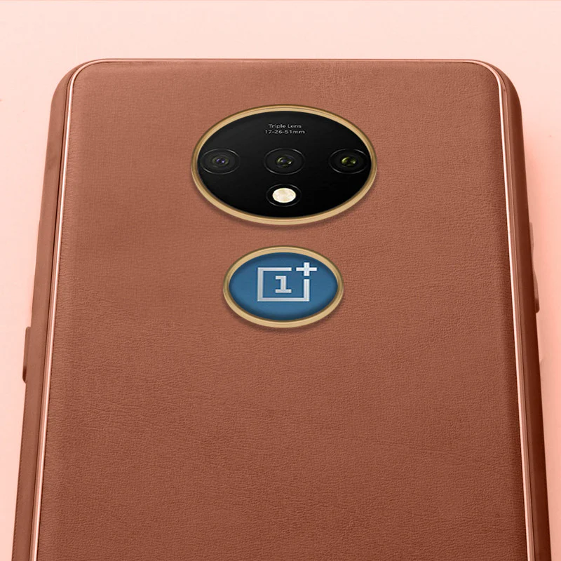 Electroplated Frame Leather Back Cover for OnePlus 7T - Image 36