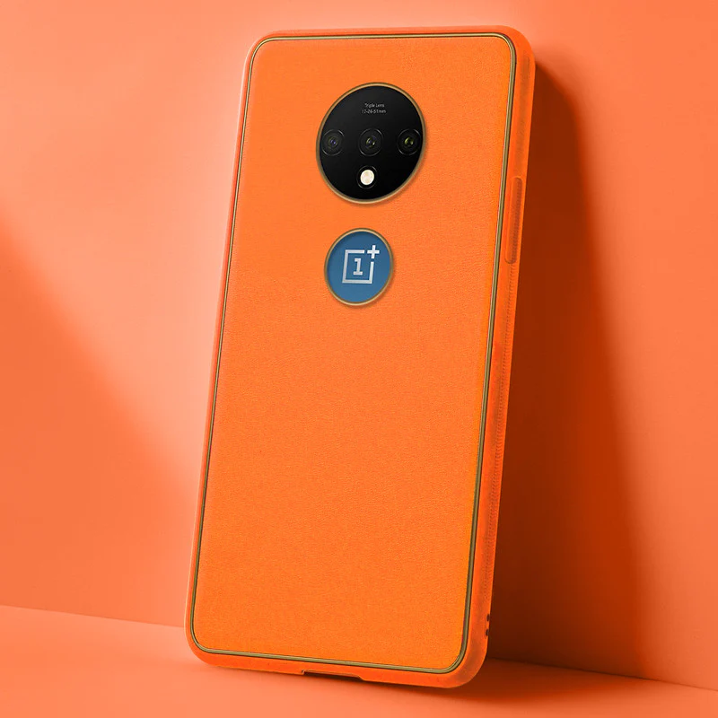 Electroplated Frame Leather Back Cover for OnePlus 7T - Image 45