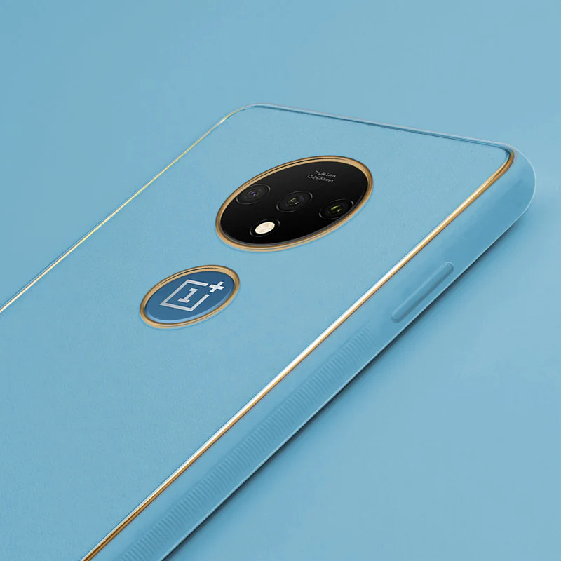 Electroplated Frame Leather Back Cover for OnePlus 7T - Image 53