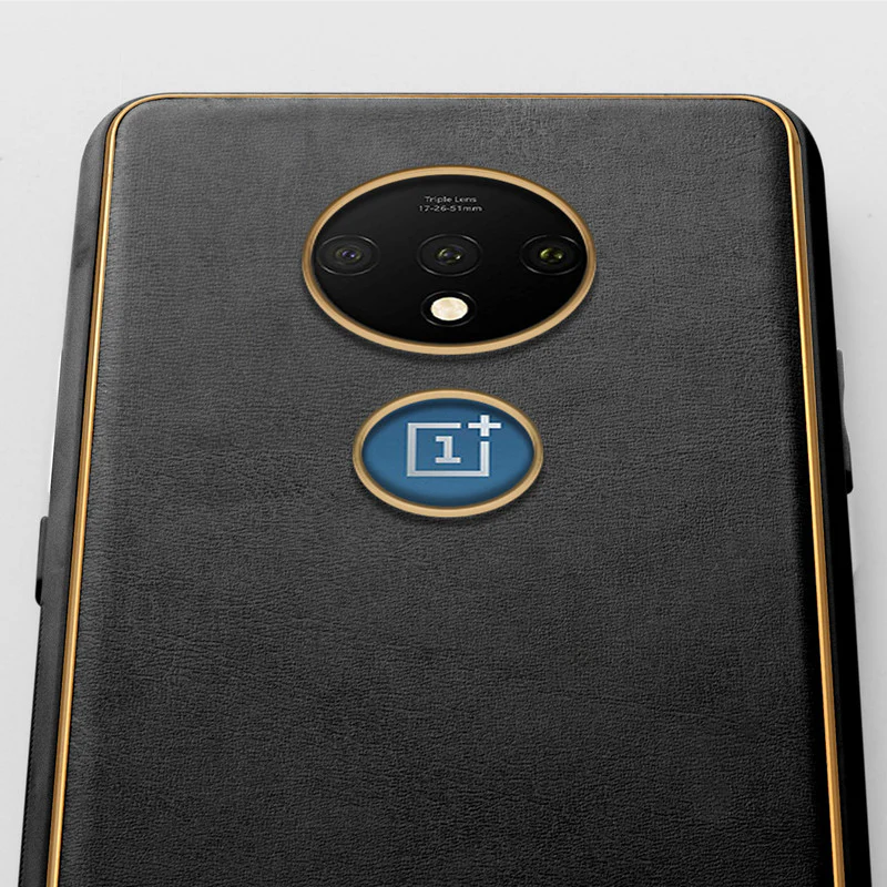 Electroplated Frame Leather Back Cover for OnePlus 7T - Image 6