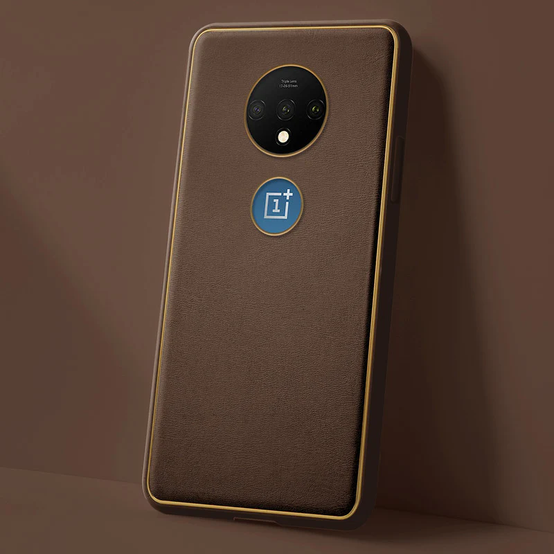 Electroplated Frame Leather Back Cover for OnePlus 7T - Image 9