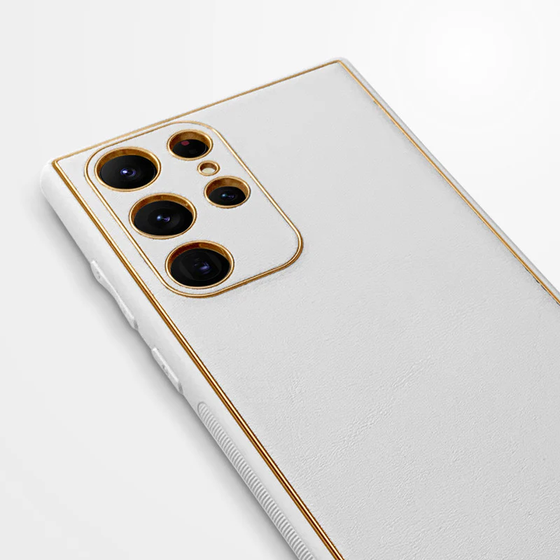 Electroplated Frame Leather Back Cover for Samsung S22 Ultra 5G - Image 5