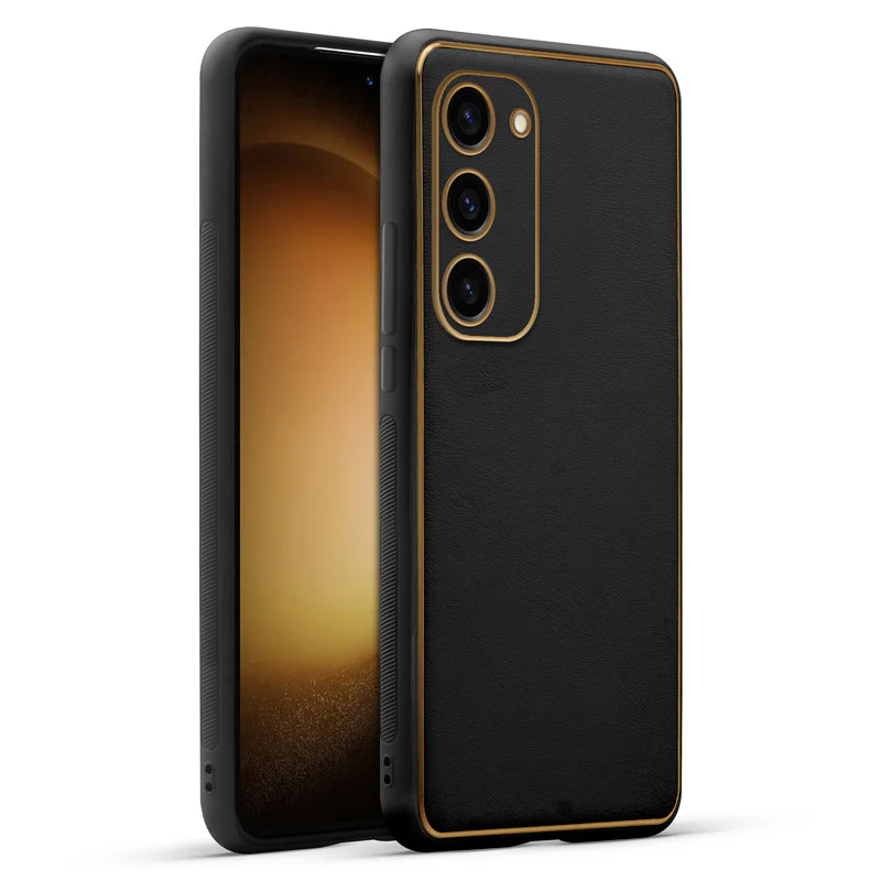Electroplated Frame Leather Back Cover for Samsung S23 5G - Image 4