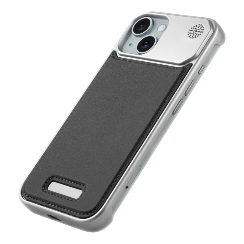 Elegant Designed Metallic Finish Leather Bracket Case For Apple iPhone 15 - Image 9