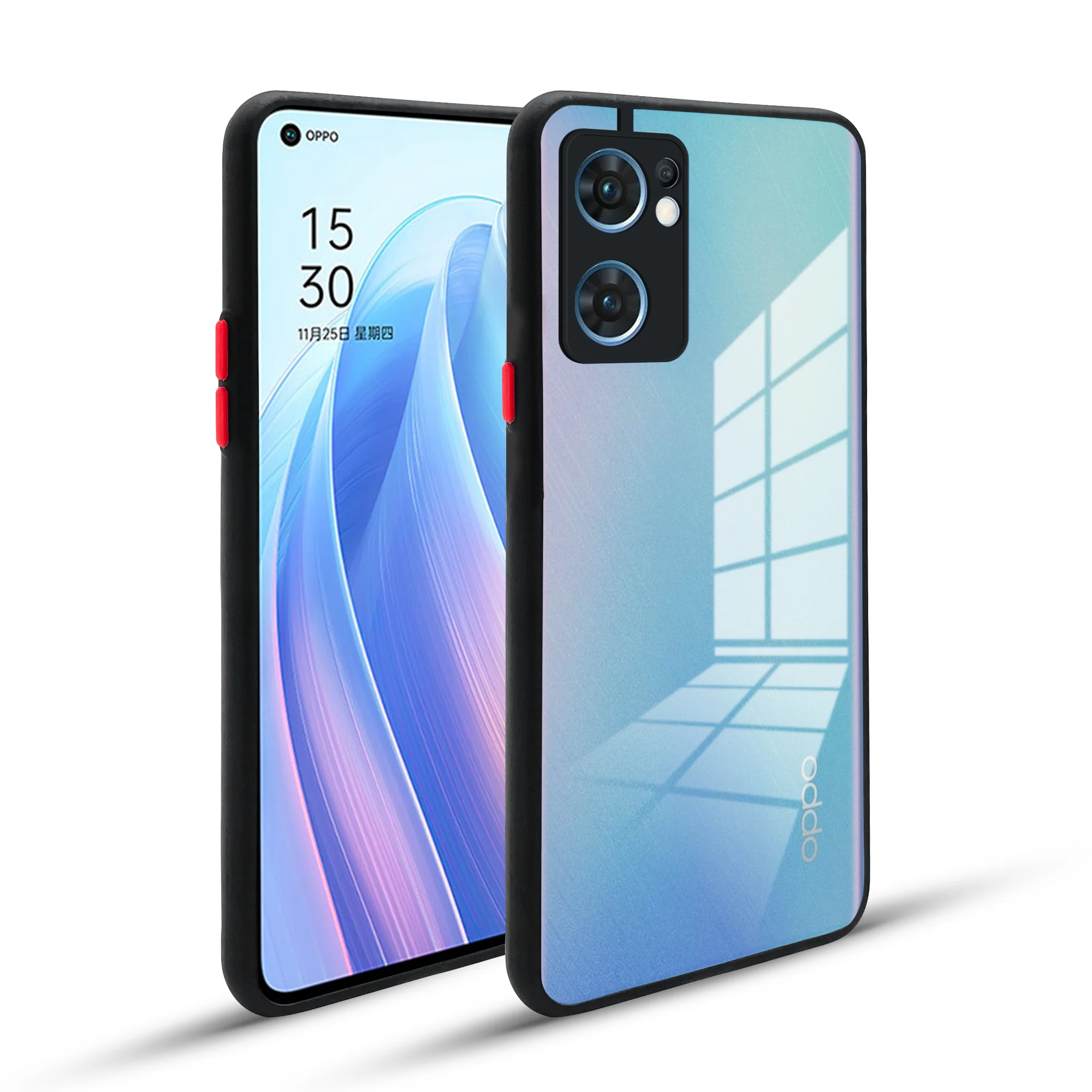Elegant Smoky Glass Phone Case with Anti-Slip Silicone Edges Back Cover For Oppo Reno 7 5G - Image 5