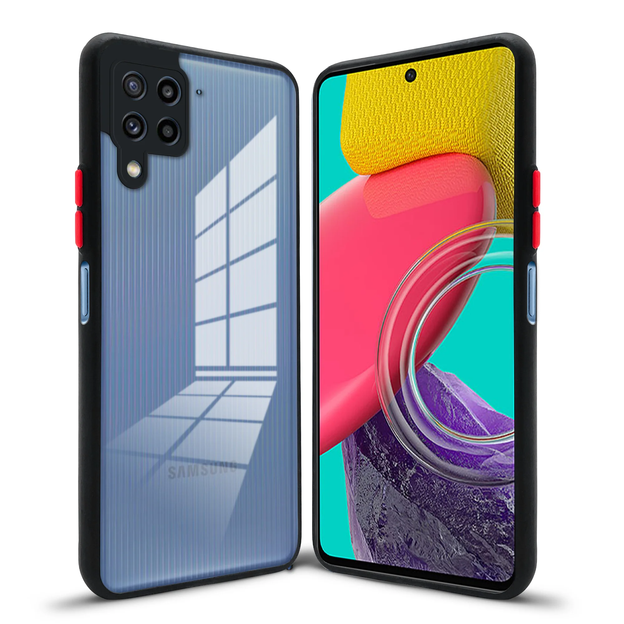 Elegant Smoky Glass Phone Case with Anti-Slip Silicone Edges Back Cover For Samsung M53 5G - Image 3