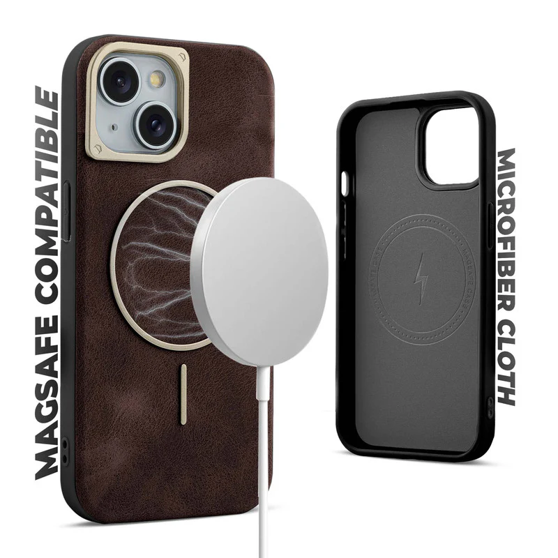 Elite PU Leather Wireless Charging Support Case for Apple iPhone 15 - Image 9