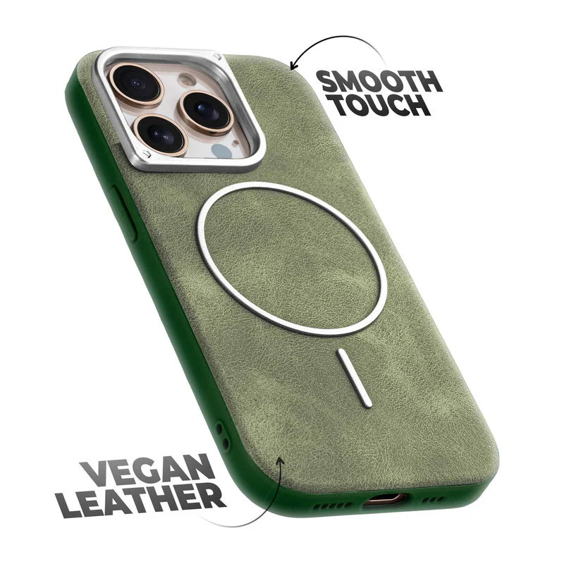 Elite PU Leather Wireless Charging Support Case for Apple iPhone 15 Pro Max - Image 30