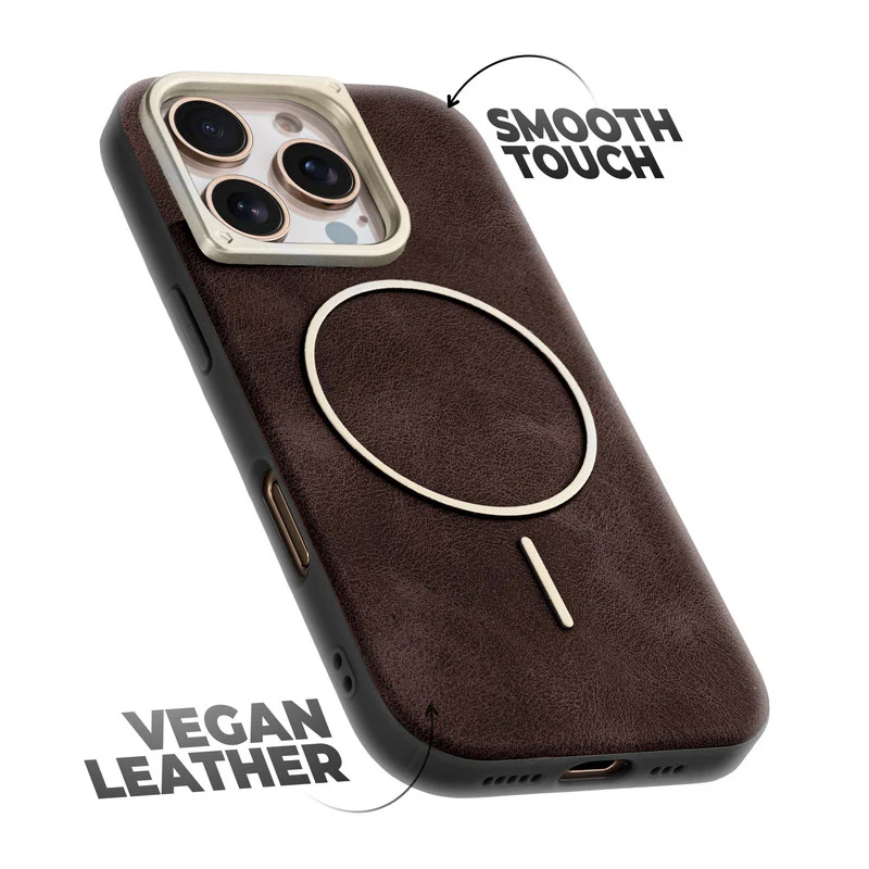 Elite PU Leather Wireless Charging Support Case for Apple iPhone 16 Pro - Image 12