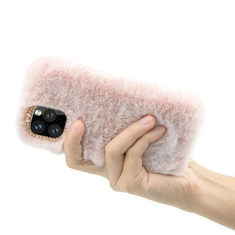 Fluffy Pink with Diamond Detailing Back Cover for Apple iPhone 15 Pro - Image 5