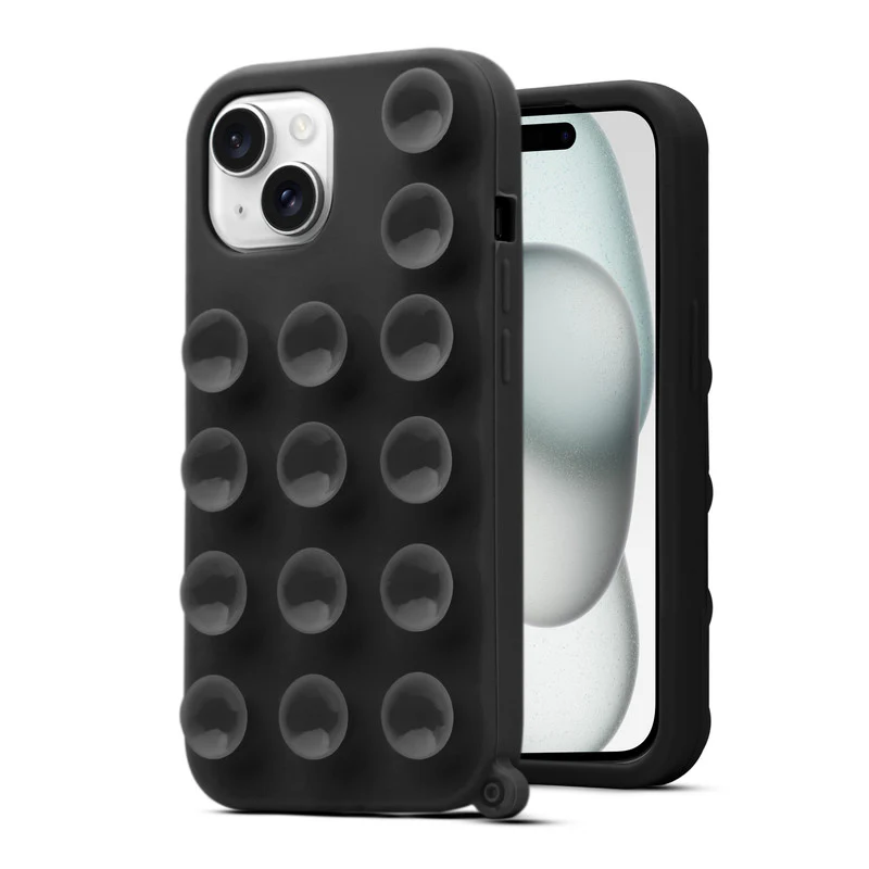 Glossy Colorful Liquid Silicone Comfort Grip Suction Case for Apple iPhone 15 with Soft Touch Matte Finish & Built in Suction Pads - Image 10