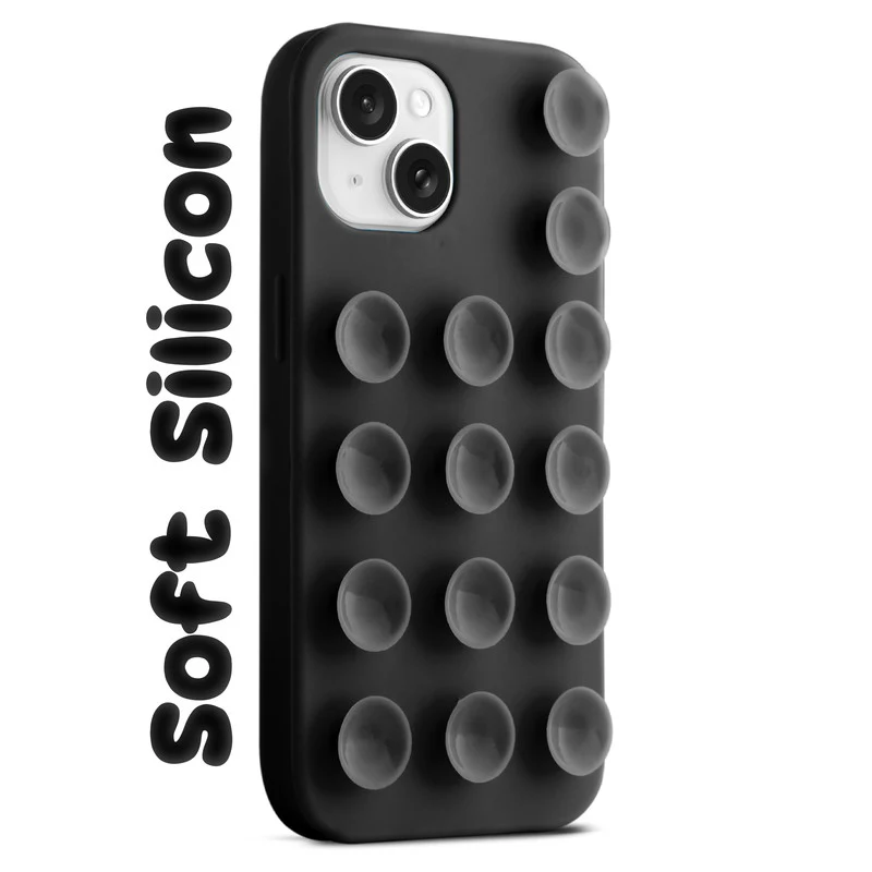 Glossy Colorful Liquid Silicone Comfort Grip Suction Case for Apple iPhone 15 with Soft Touch Matte Finish & Built in Suction Pads - Image 11
