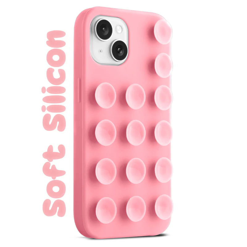 Glossy Colorful Liquid Silicone Comfort Grip Suction Case for Apple iPhone 15 with Soft Touch Matte Finish & Built in Suction Pads - Image 35