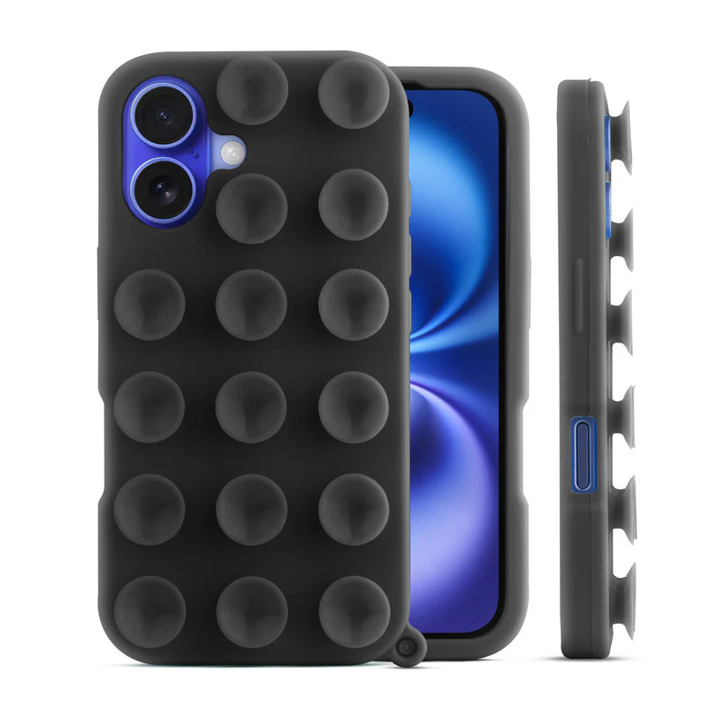 Glossy Colorful Liquid Silicone Comfort Grip Suction Case for Apple iPhone 16 Plus with Soft Touch Matte Finish & Built in Suction Pads