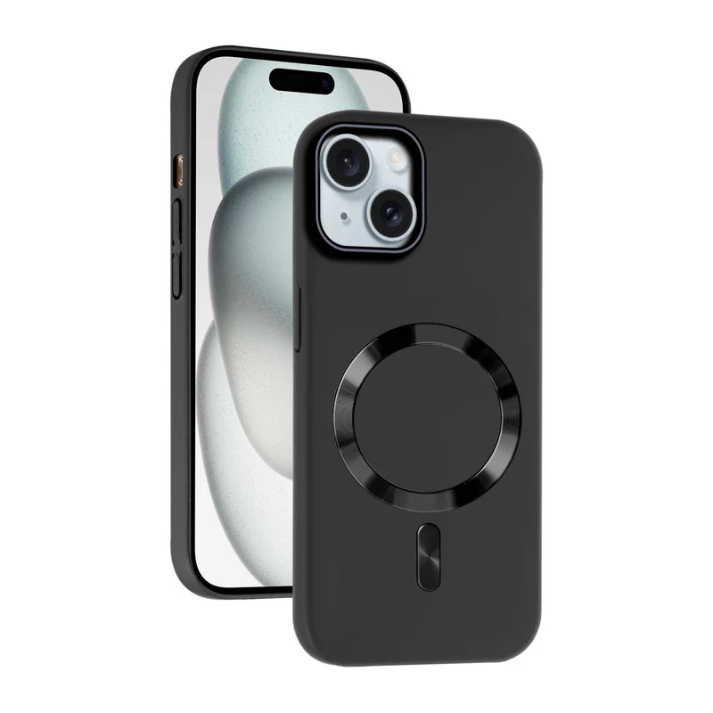 Hard Back Wireless Charging Support Case for Apple iPhone 15, Durable Design & Shiny Wireless Charging Support Ring