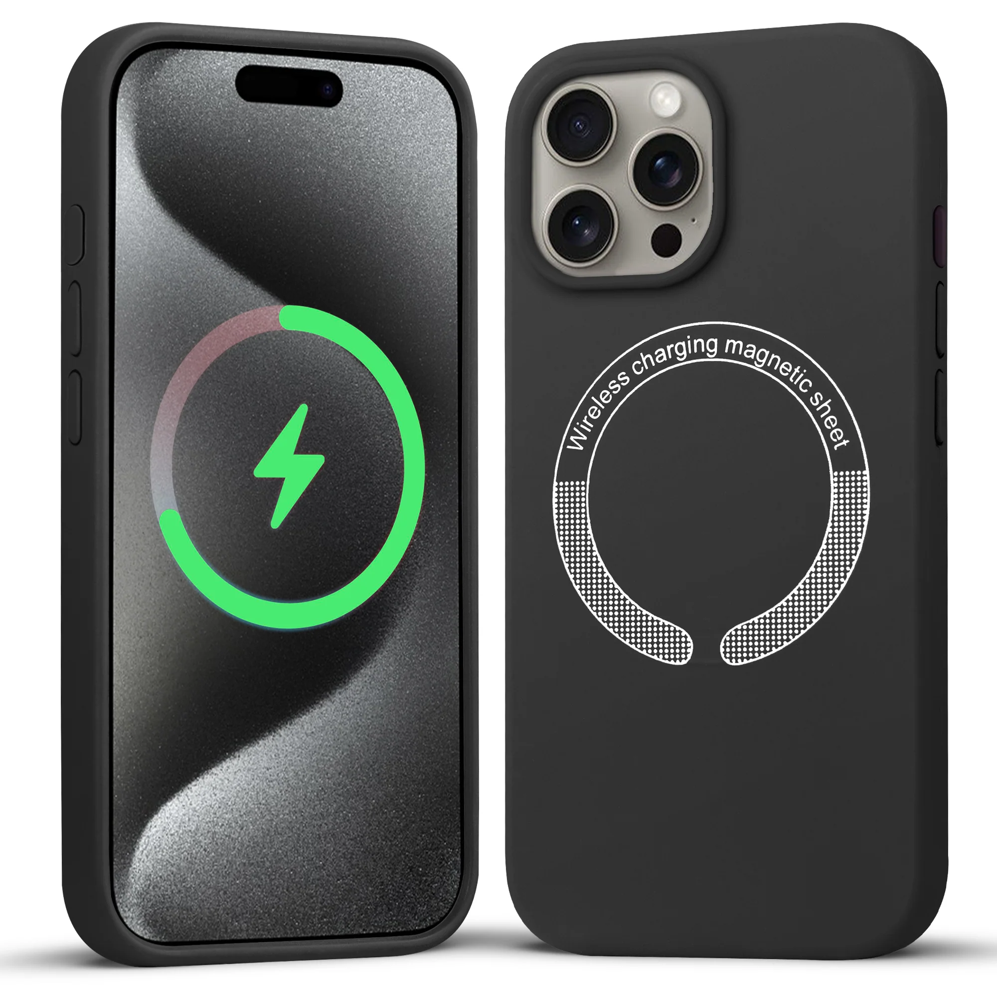Wireless Charging Support Compatible Silicone Back Cover for- Apple iPhone 15 Pro