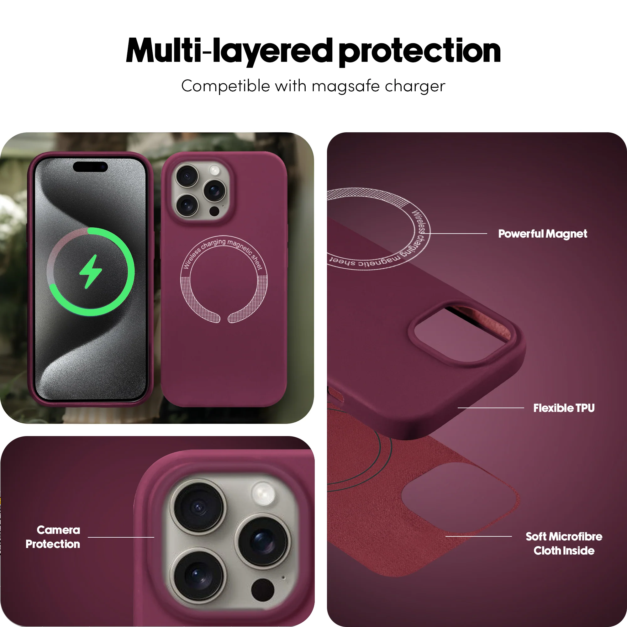 Wireless Charging Support Compatible Silicone Back Cover for- Apple iPhone 15 Pro - Image 36
