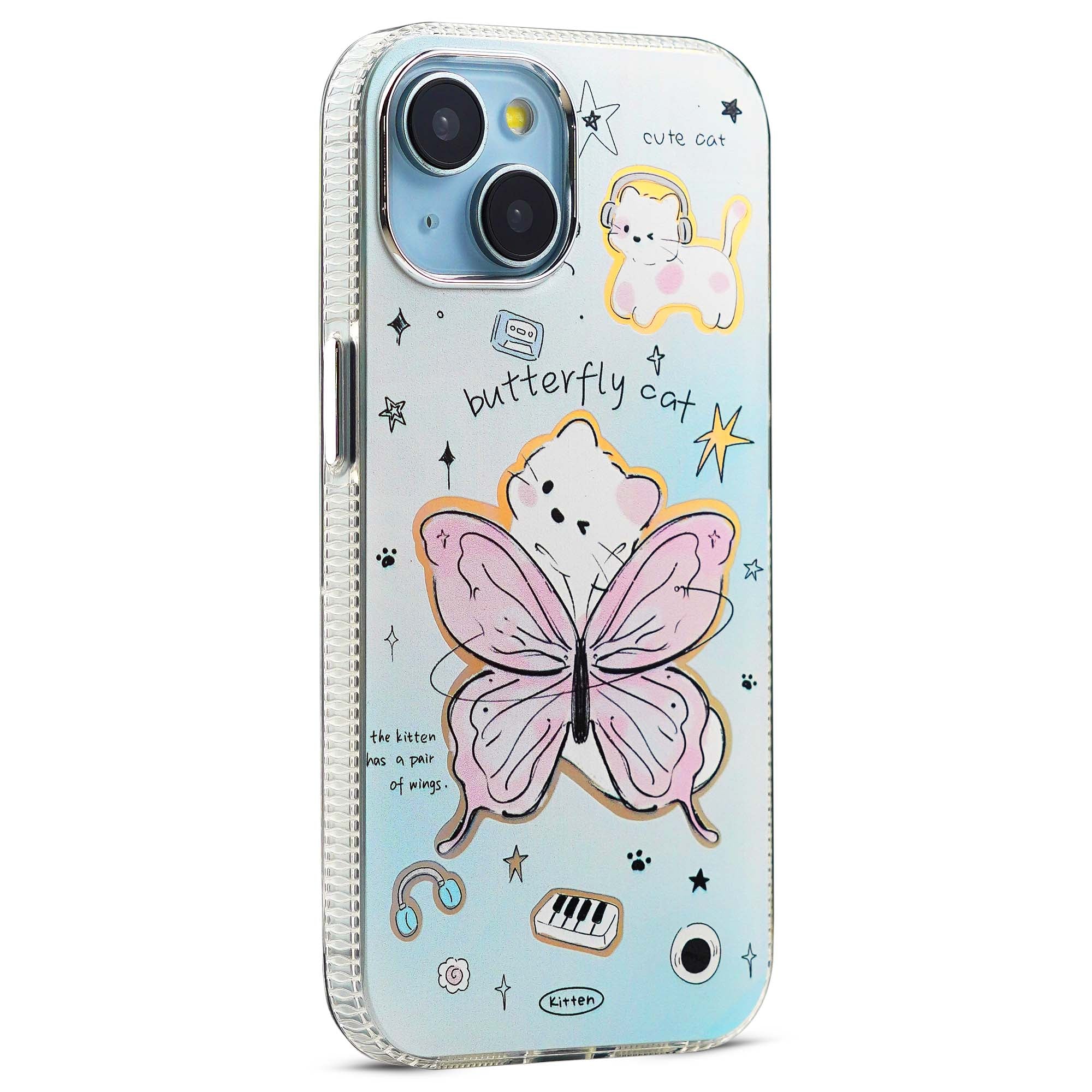 Luxury Butterfly Cat Print Back Cover for Apple iPhone 14 - Image 3