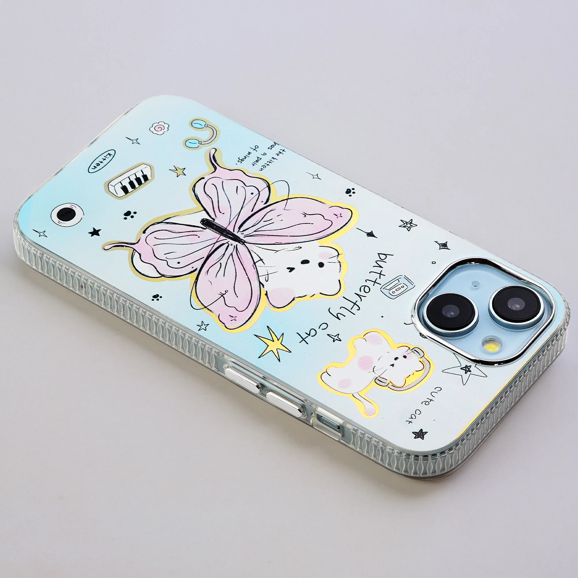 Luxury Butterfly Cat Print Back Cover for Apple iPhone 15 - Image 4