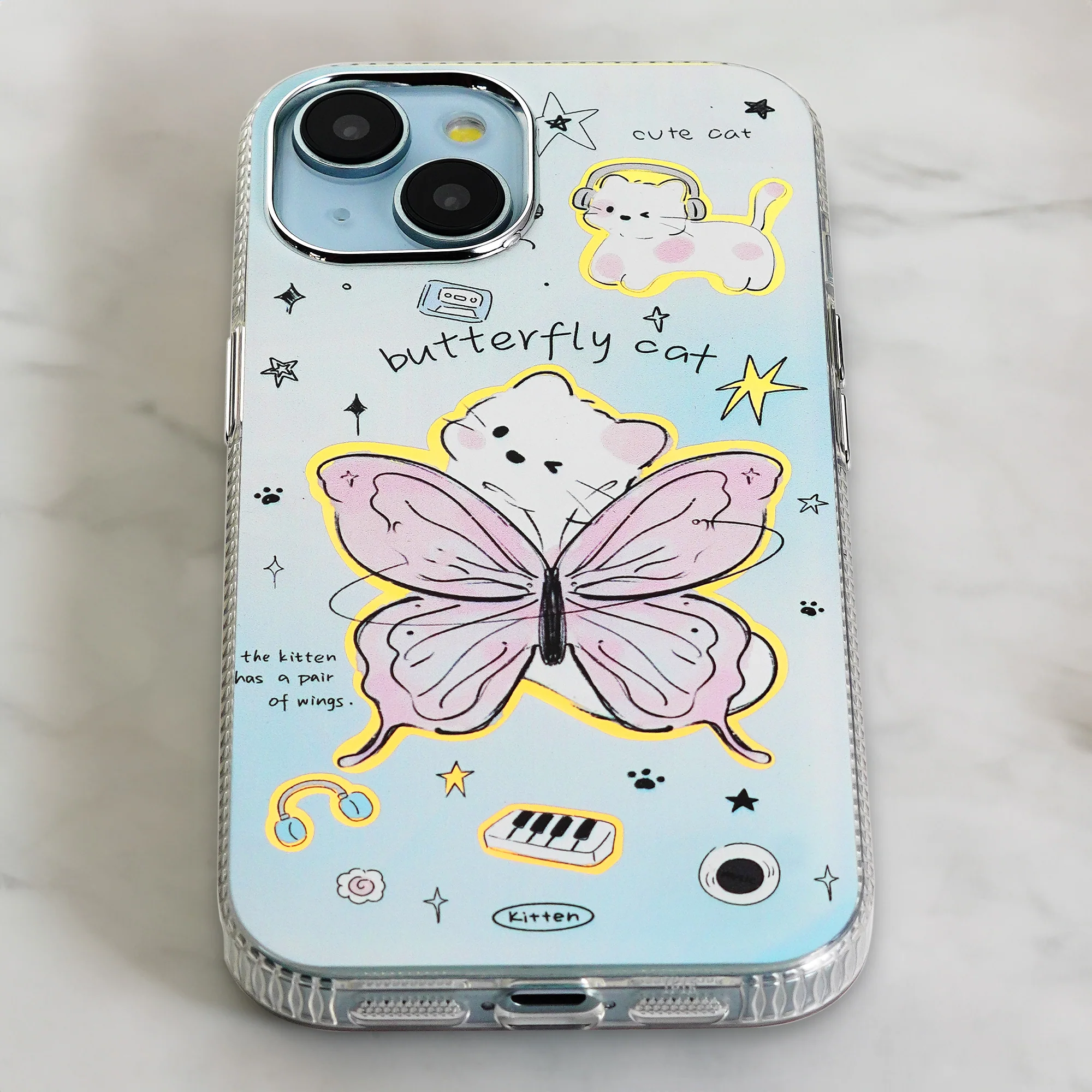 Luxury Butterfly Cat Print Back Cover for Apple iPhone 15 - Image 6