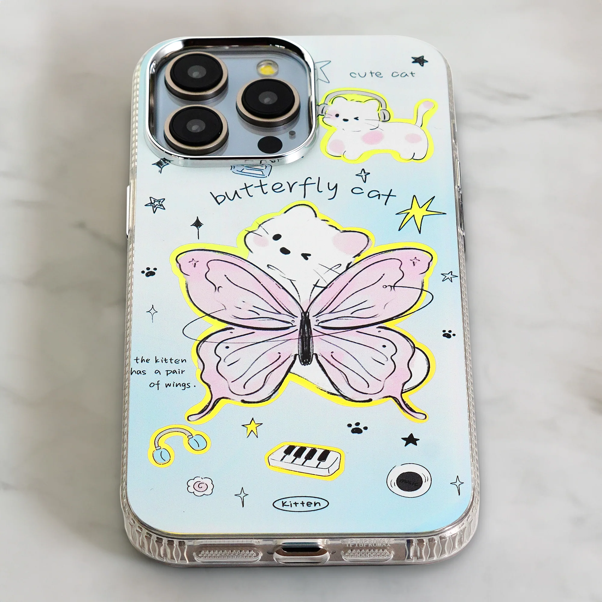 Luxury Butterfly Cat Print Back Cover for Apple iPhone 15 Pro - Image 6