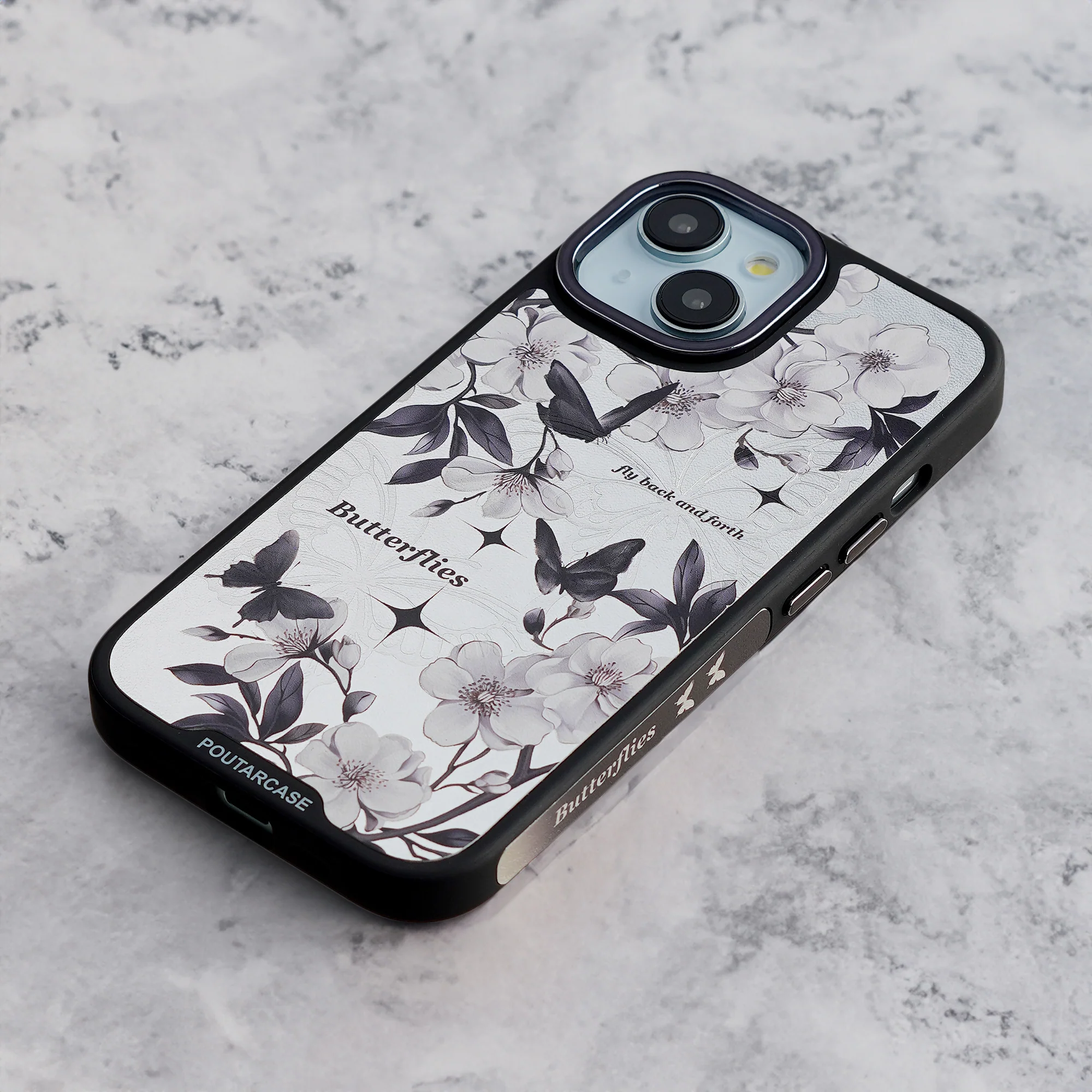 Luxury Floral Prints with Black Keychain Back Cover for Apple iPhone 15 Plus - Image 4