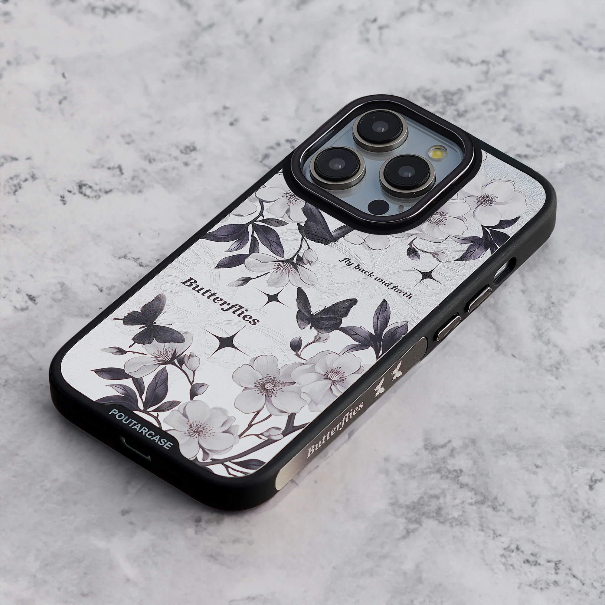 Luxury Floral Prints with Black Keychain Back Cover for Apple iPhone 15 Pro Max - Image 4