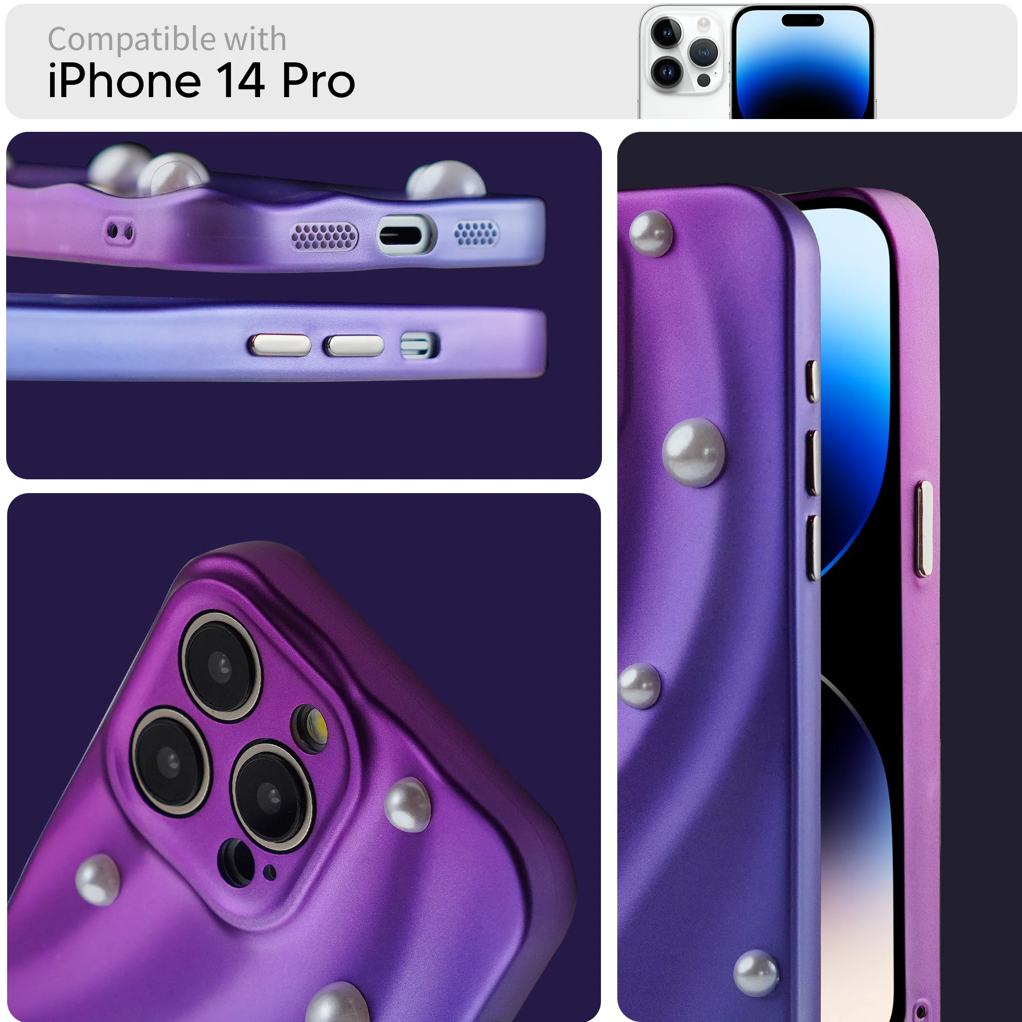 Luxury Matte Purple Pearl Back Cover for Apple iPhone 14 Pro - Image 4