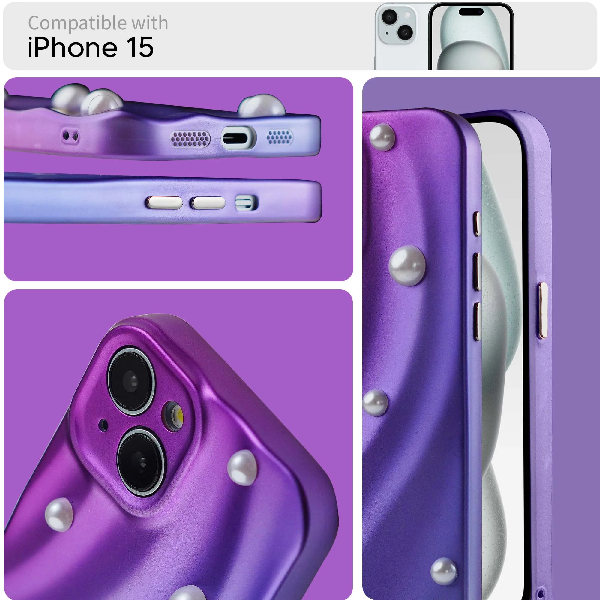 Luxury Matte Purple Pearl Back Cover for Apple iPhone 15 - Image 5