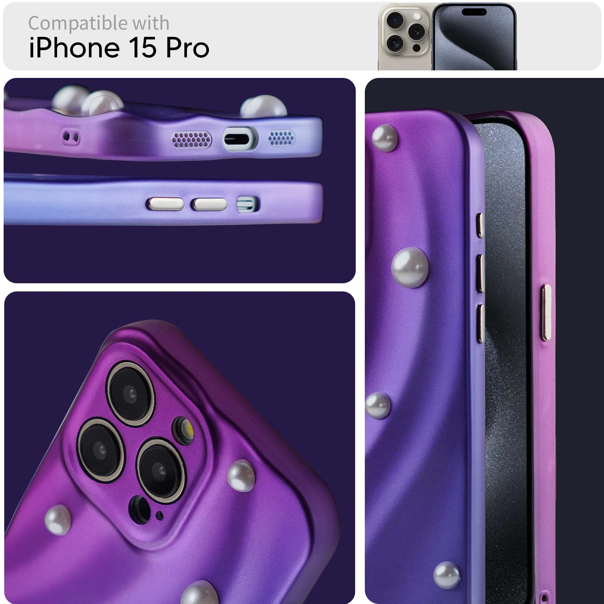 Luxury Matte Purple Pearl Back Cover for Apple iPhone 15 Pro - Image 4