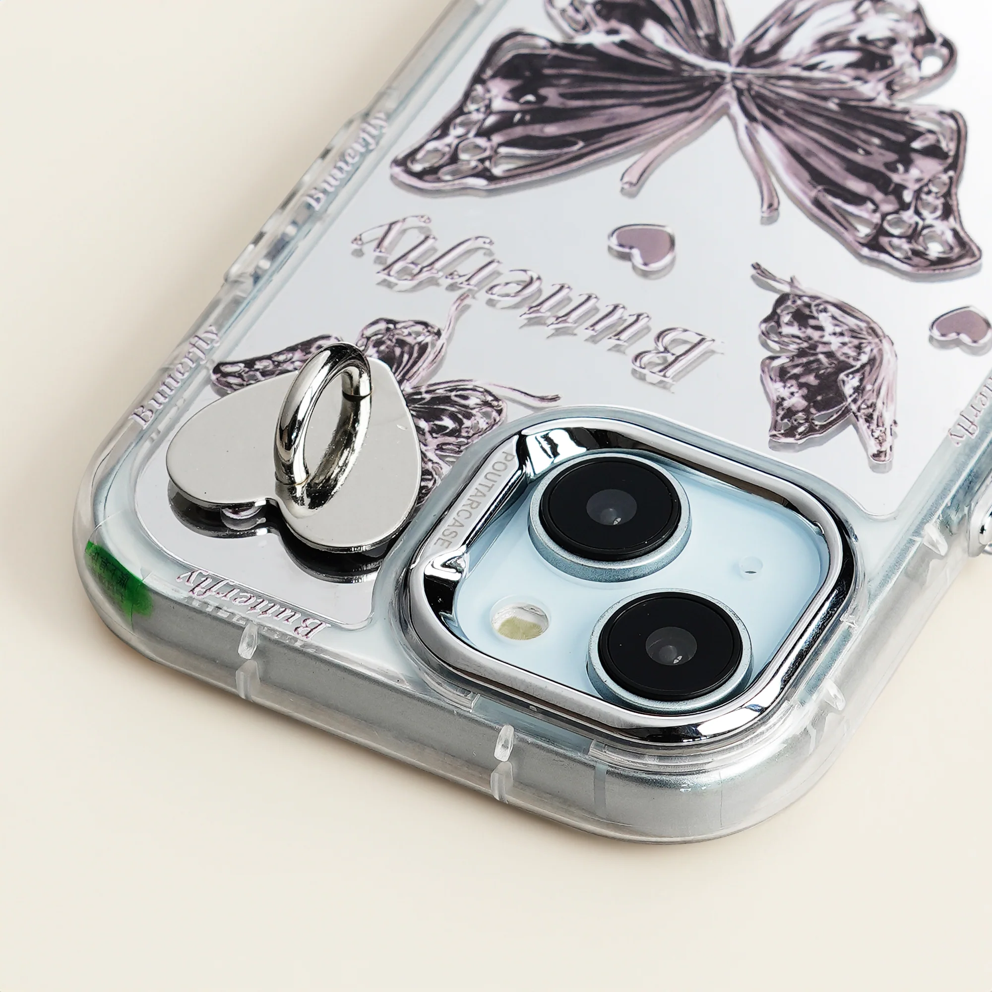 Luxury Mirror Back with Cute Butterfly Prints Back Cover for Apple iPhone 14 - Image 3