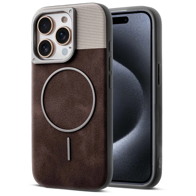Luxury Leather Wireless Charging Support Case for Apple iPhone 15 Pro - Image 13
