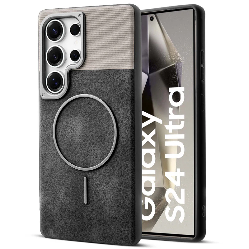 Luxury Leather Wireless Charging Support Case for Samsung S24 Ultra 5G